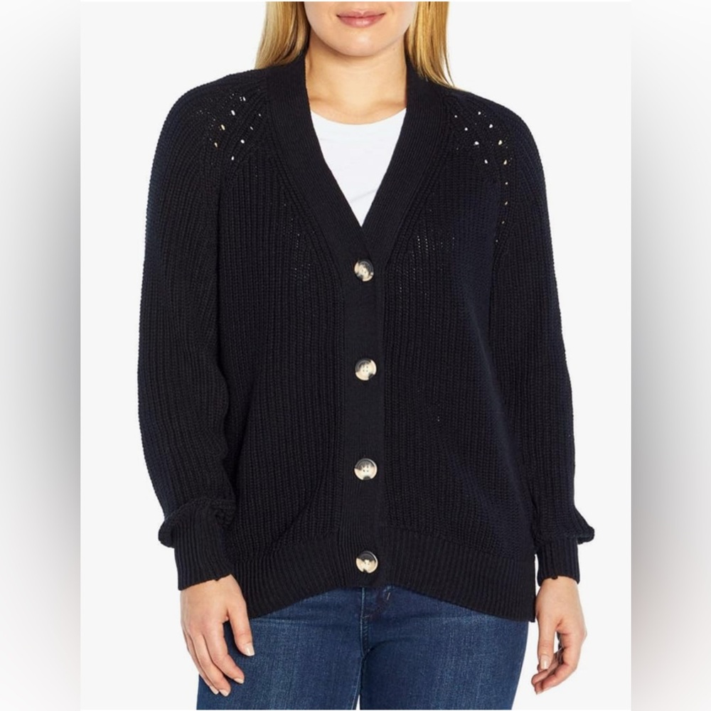 GAP Women's Button-Up Relaxed Fit Black Cardigan with Shoulder Stitch Size Large